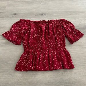 Shein Red Off the Shoulder Polka Dot Top